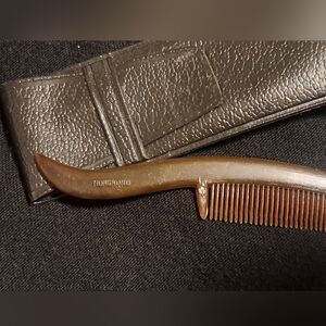 Vintage Mustached Comb and Carrying Case Signed HONG KONG